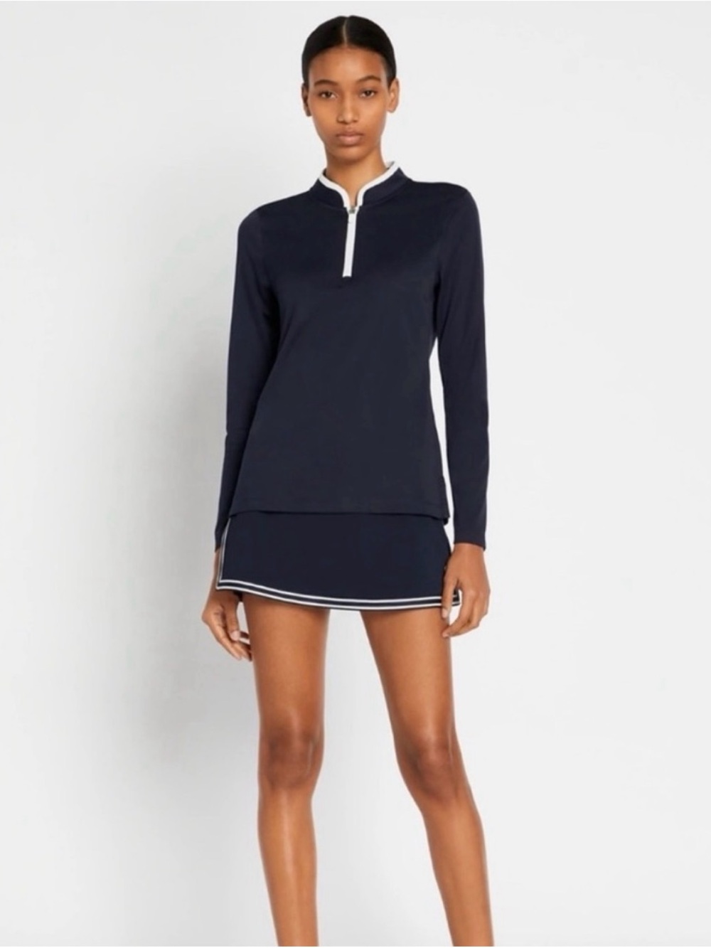 Tory Burch Navy Long-Sleeve Zip-Front Performance Top